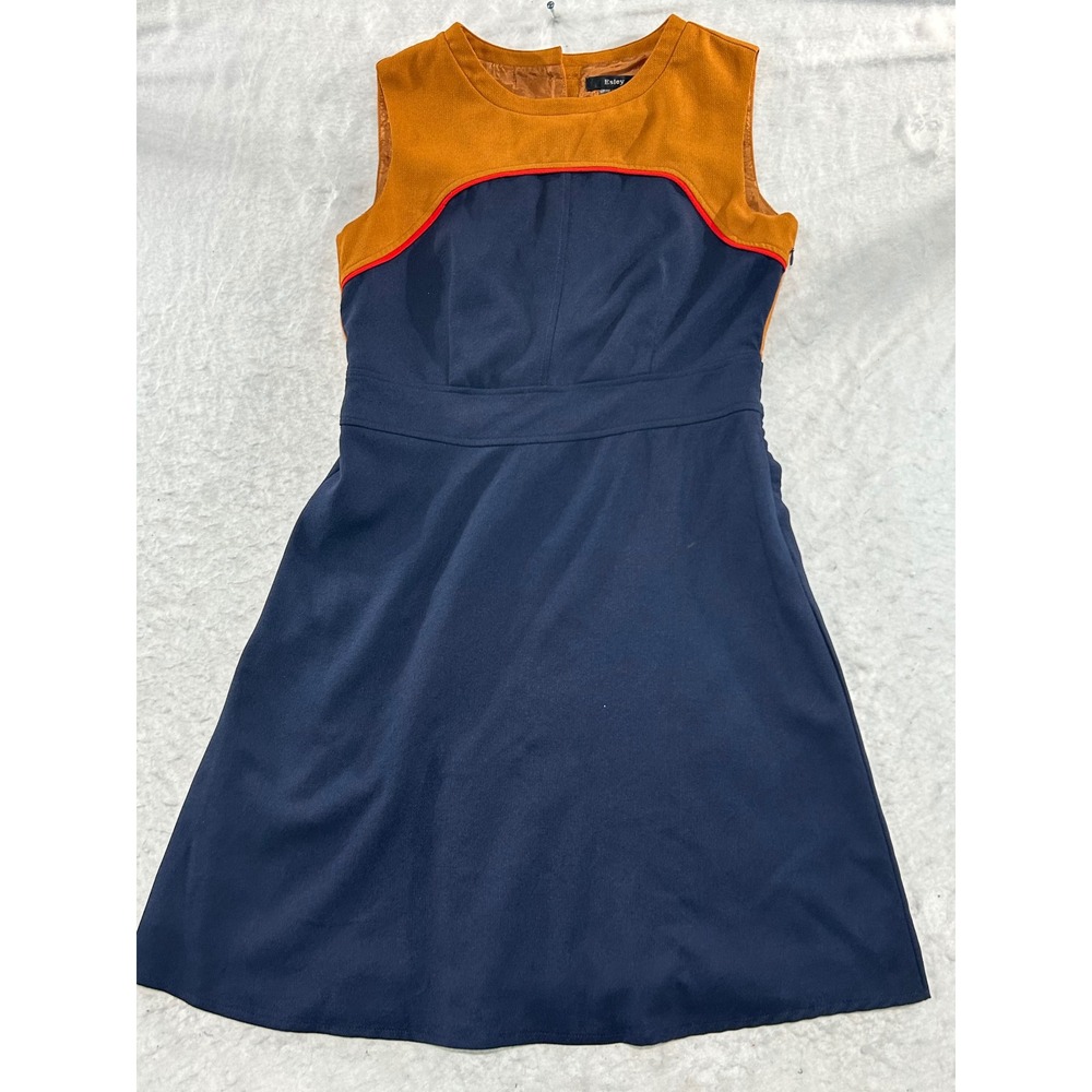 Esley Navy Mustard Colorblock Sleeveless A-Line Dress Red Piping Mod Style M